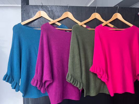 Knitted Bat wing Jumper with Ruffle Sleeves