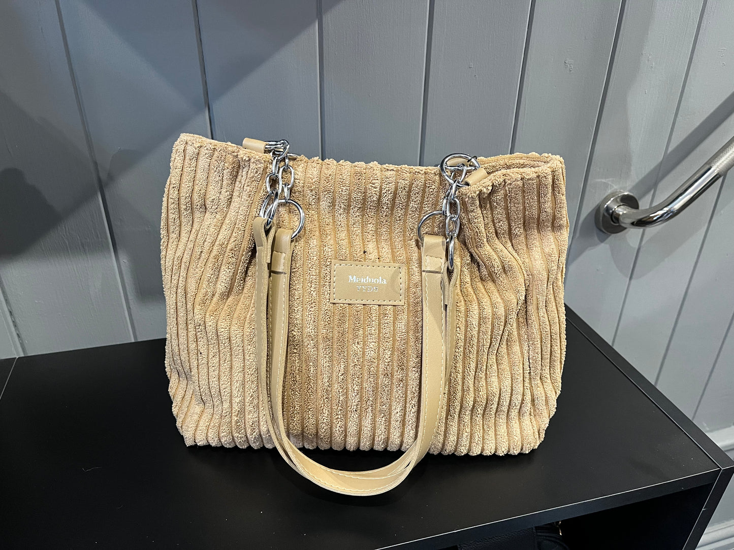 Corduroy tote shoulder bag with handles