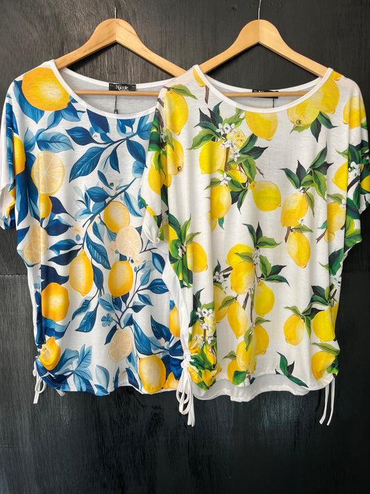 lemon print ruch side tunic top