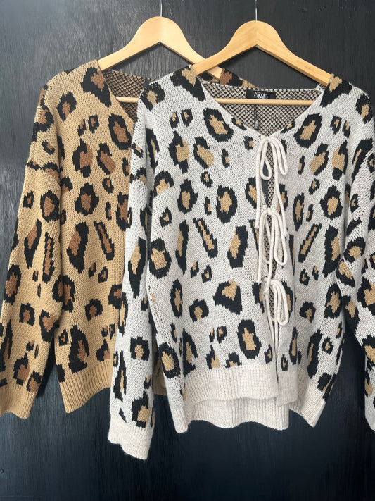 ladies knitted animal design tie front cardigan