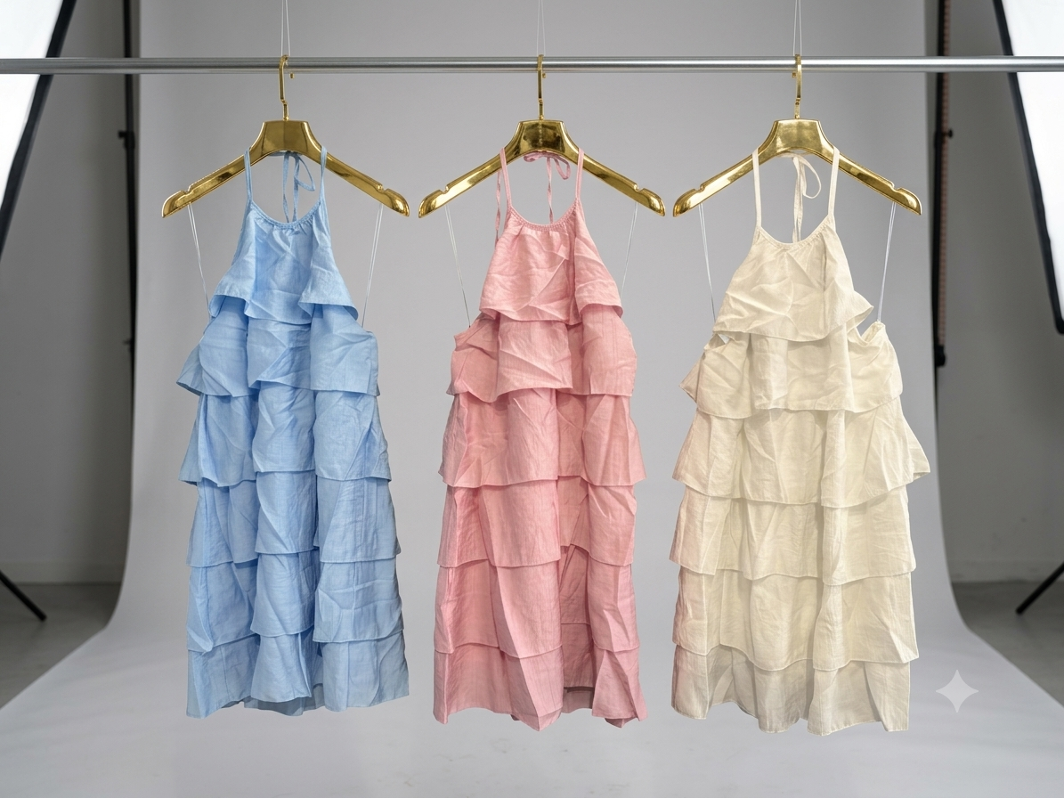 ladies halter neck ruffle layer dress