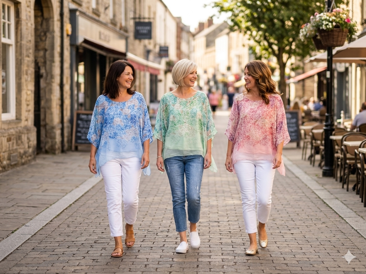 printed chiffon lined batwing tunic top