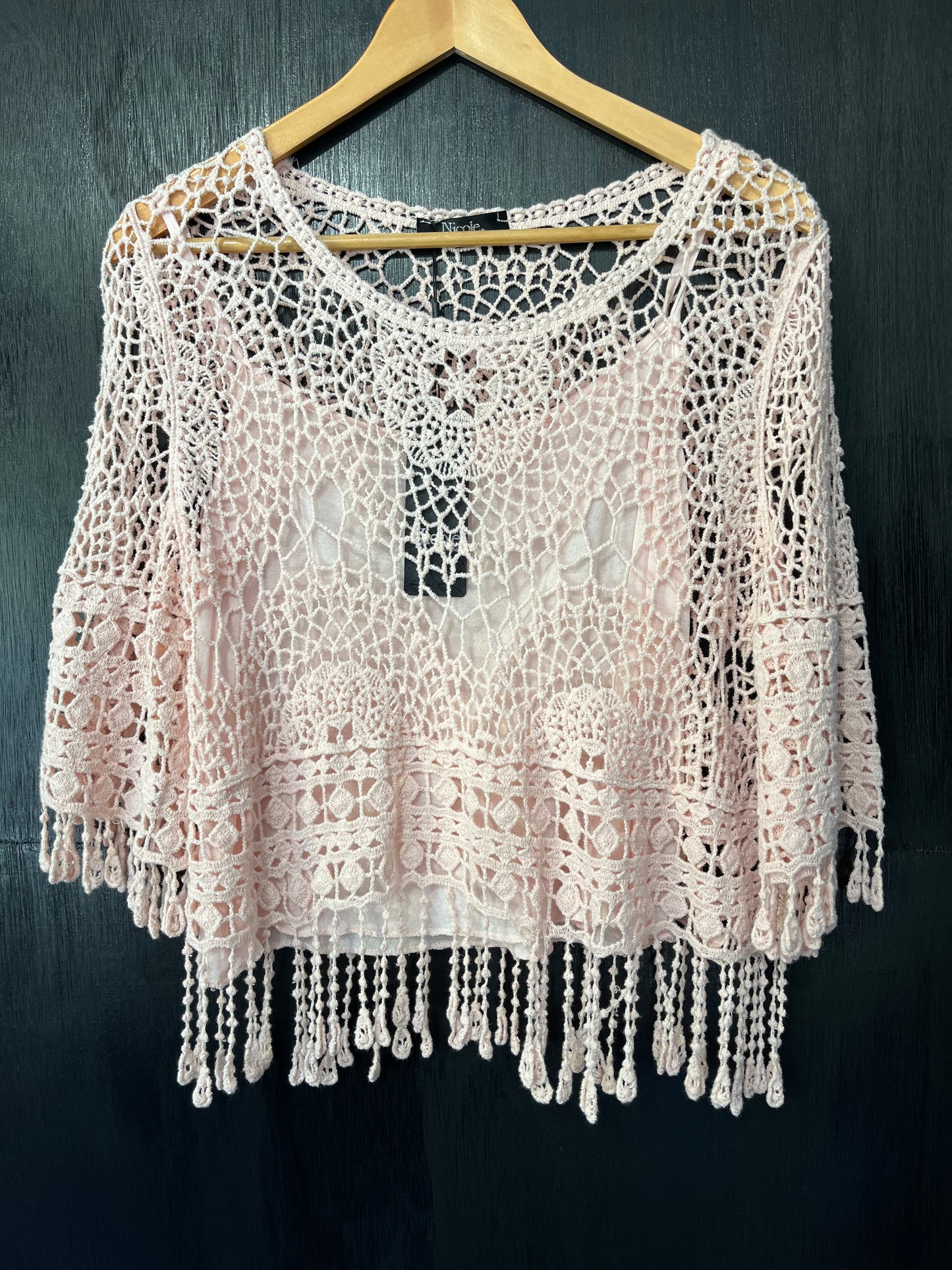 Tassel Hem short crochet top with cami vest