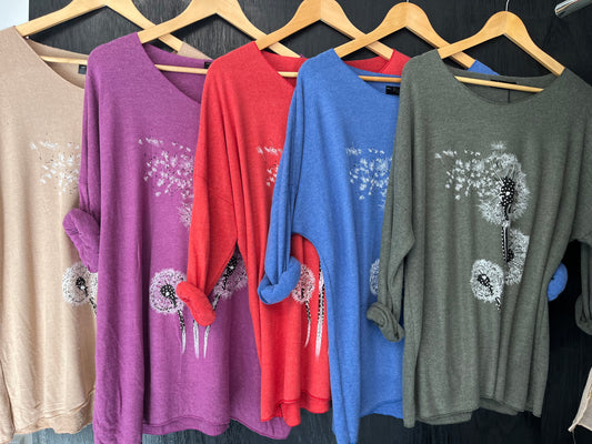 soft knit jumper with Embellished dandelion print