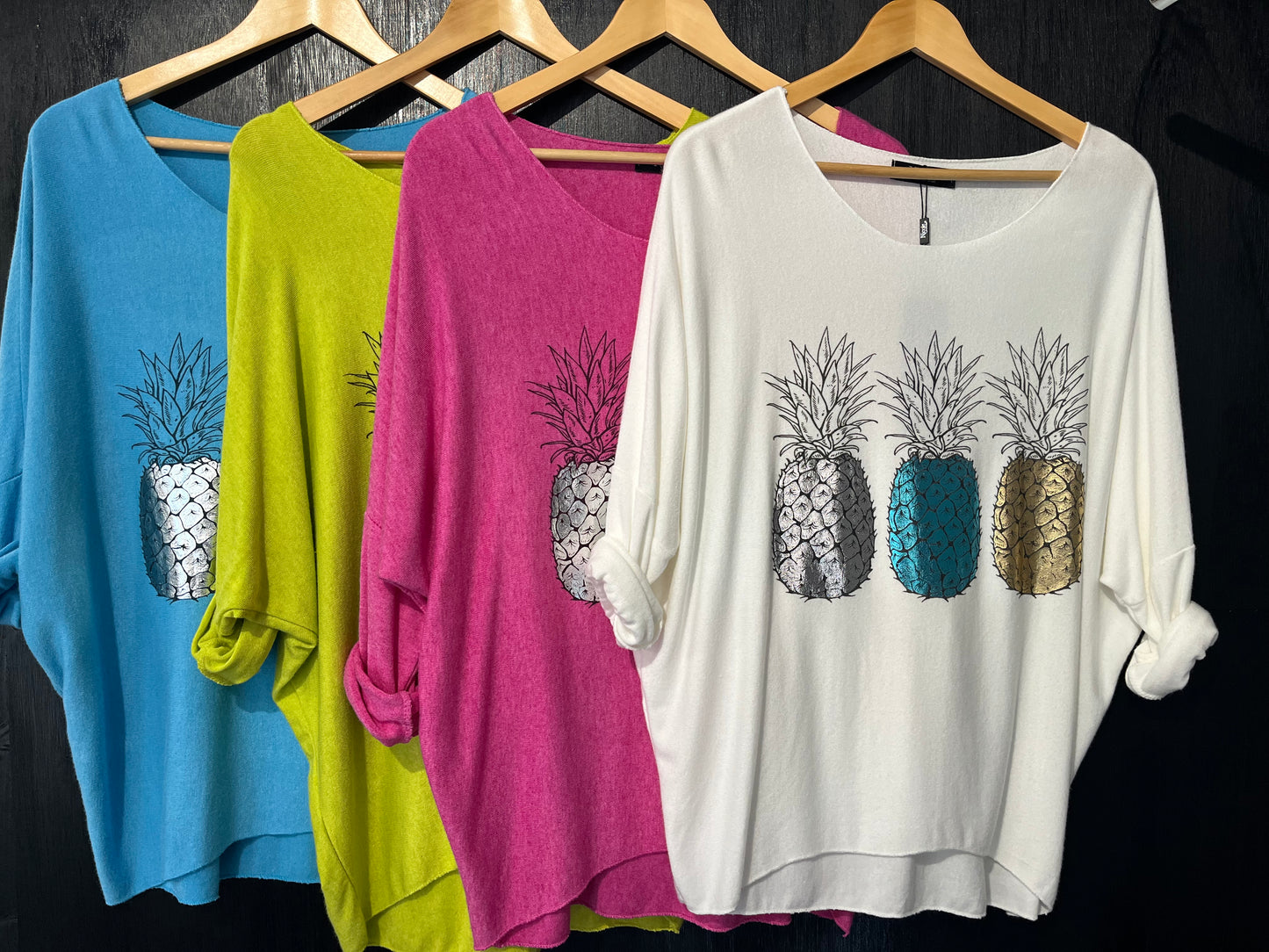 light knit jumper with foil pineapple center print
