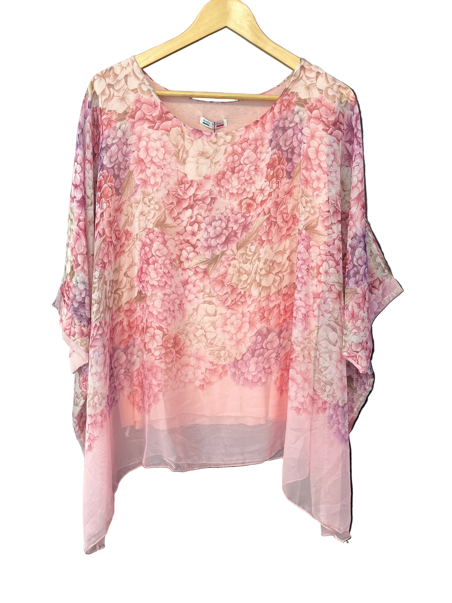 printed chiffon lined batwing tunic top
