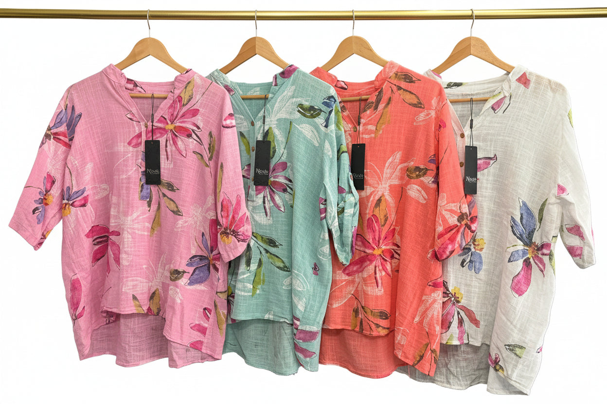 printed cotton button detail tunic top