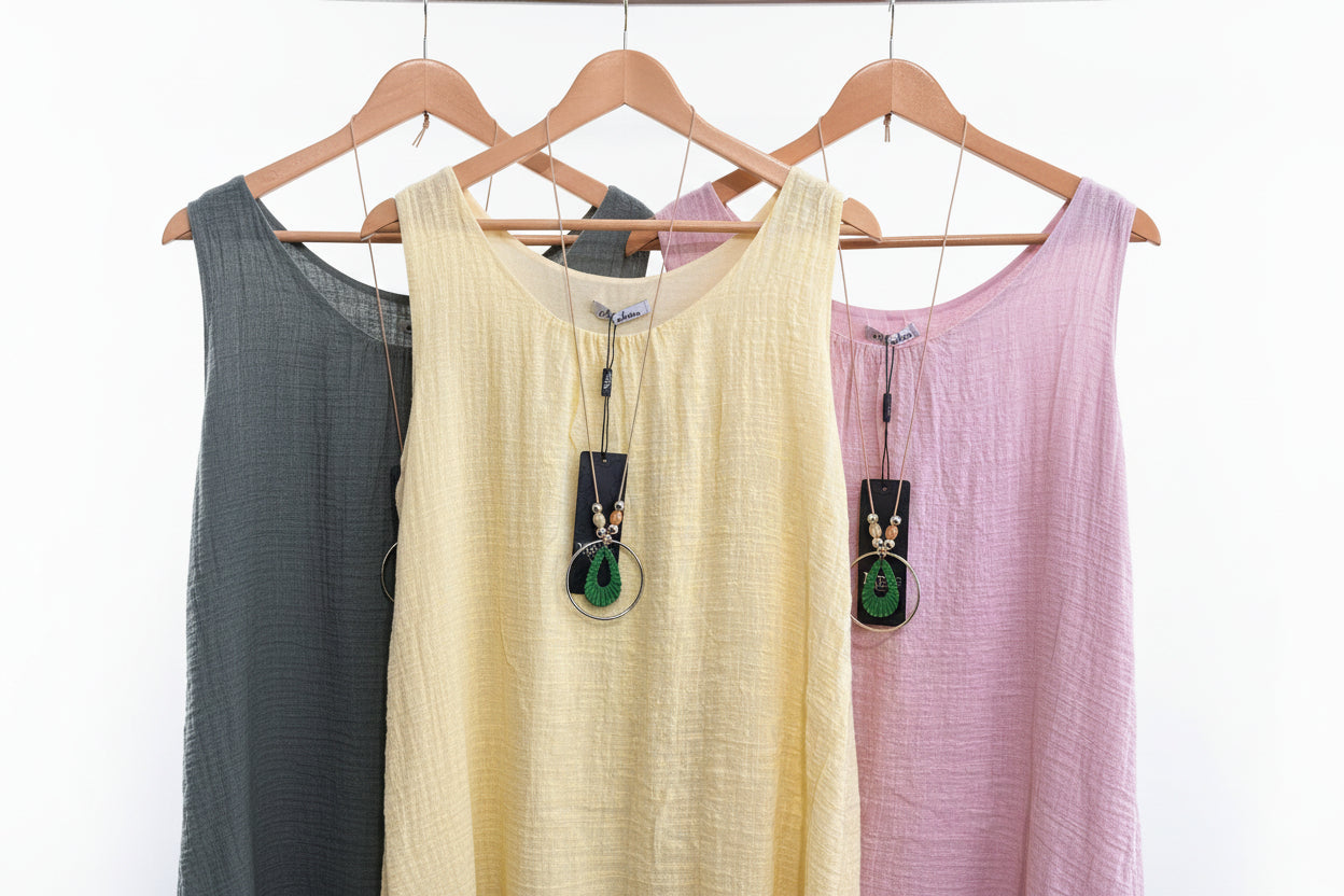 lined textured cotton vest with necklace