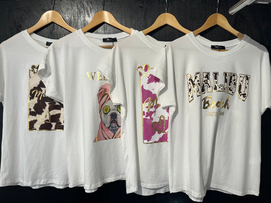 natural cotton tee with a fun placement print