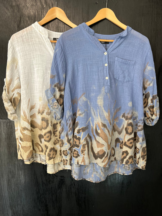 animal Ombre hem button tunic