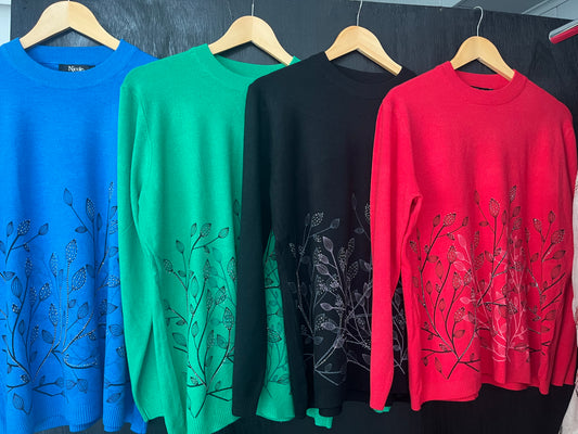 long sleeve knitted jumper with floral print