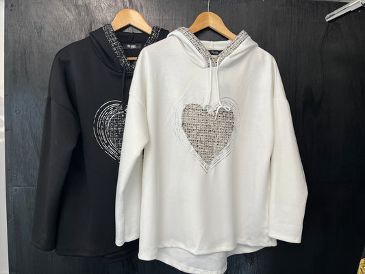 chunky sweat top style hoodie with heart print detail