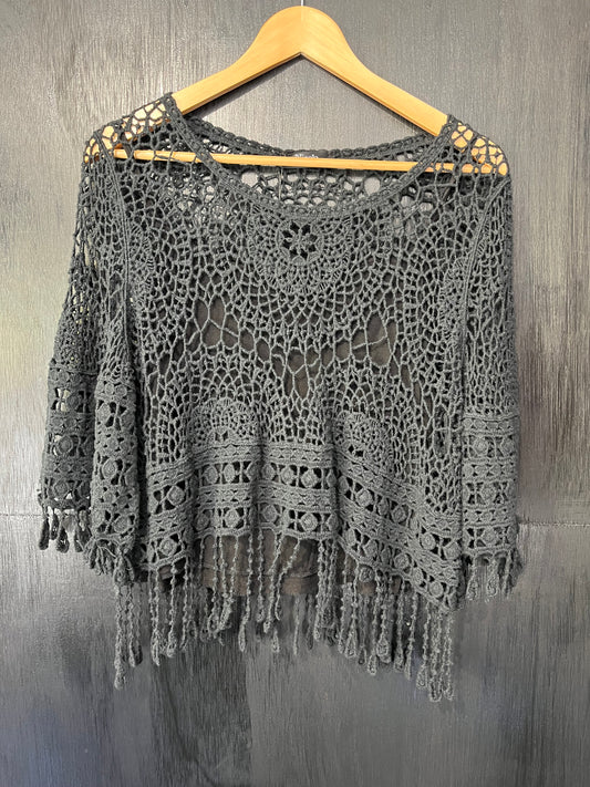 Tassel Hem short crochet top with cami vest