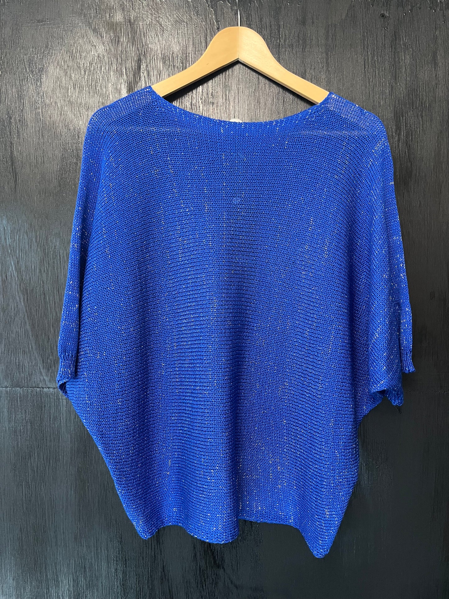 lurex knit bat wing jumper with floral trim and keyhole detail