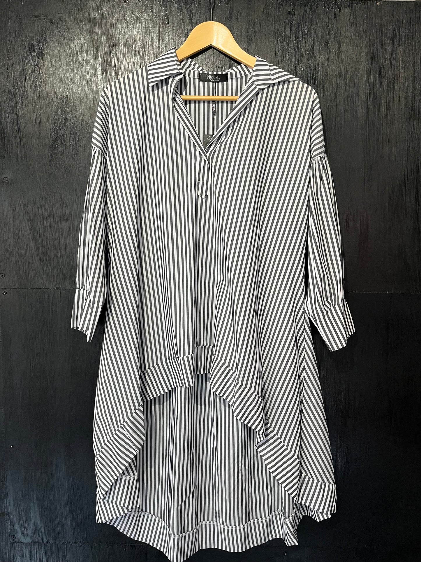 ladies pin stripe long line dress shirt