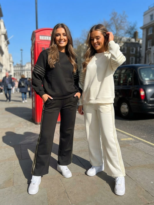 ladies sweat top and joggers with lurex trim detail