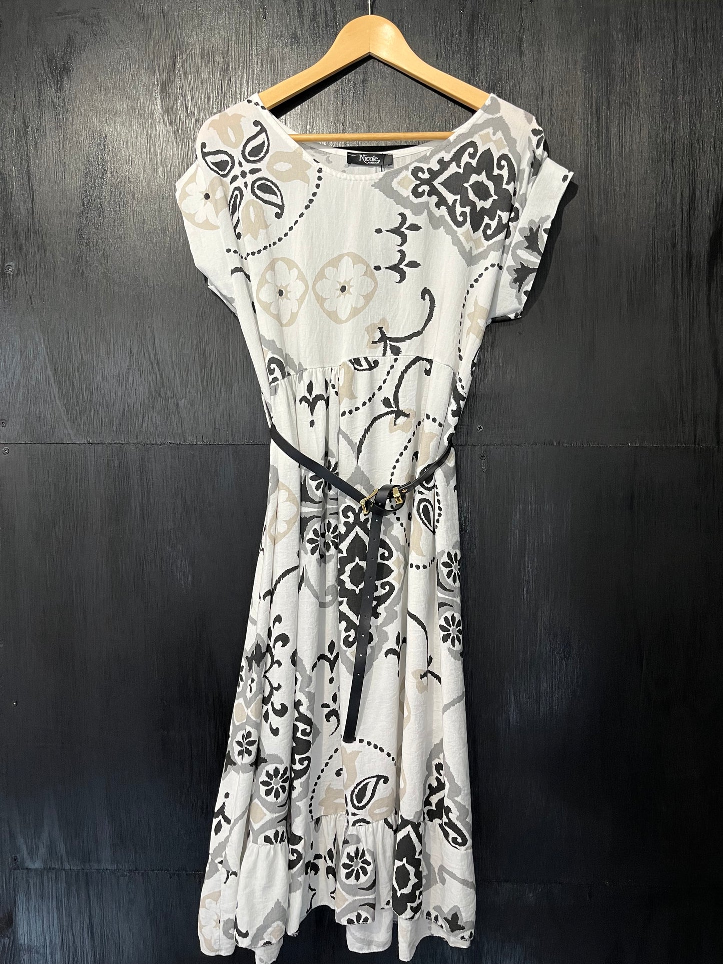 ladies printed viscose belted dress