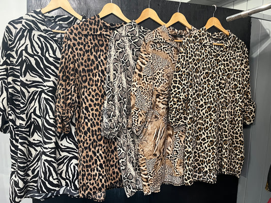 animal printed long Button shirt with button roll sleeves