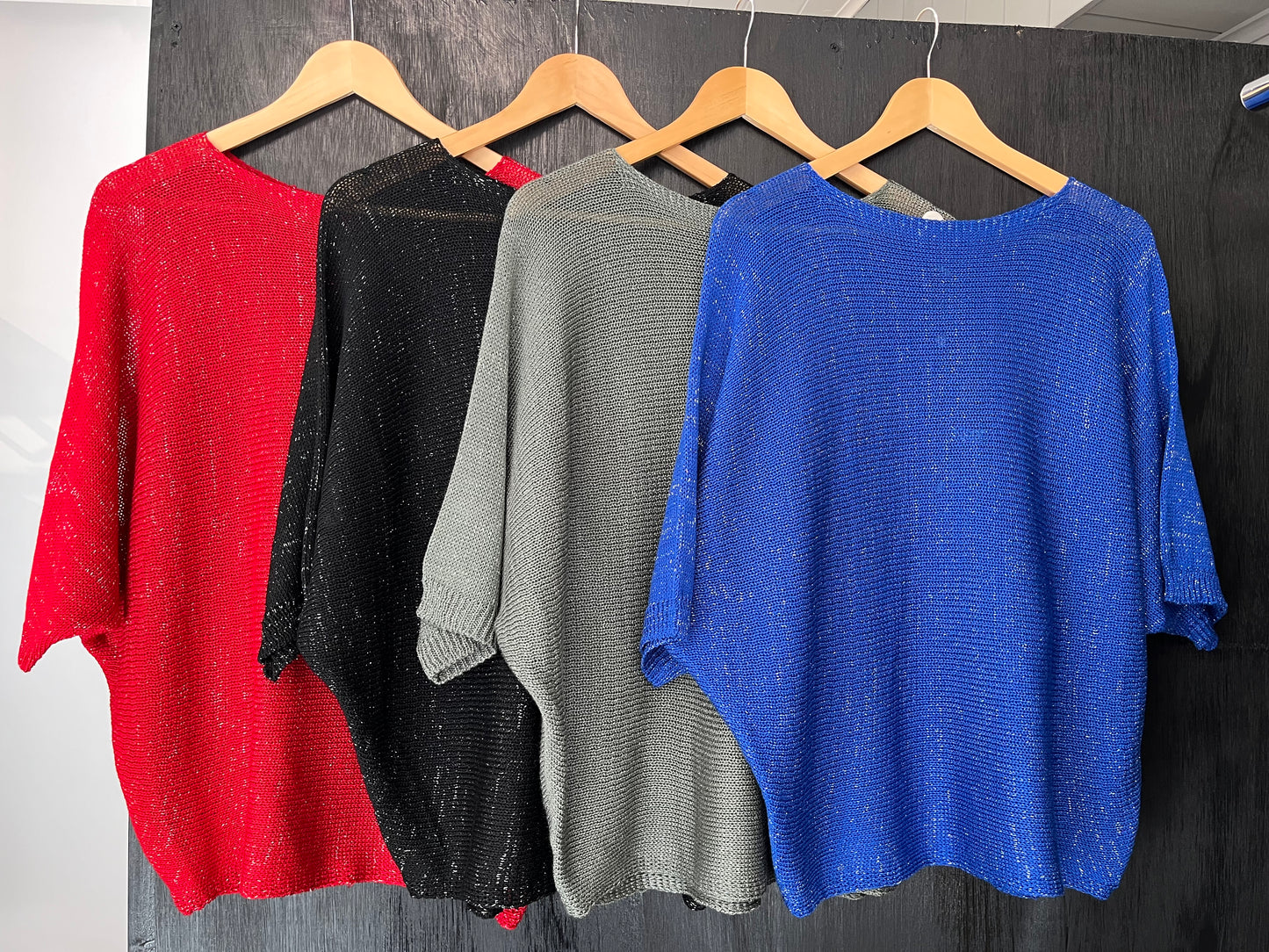 lurex knit bat wing jumper with floral trim and keyhole detail
