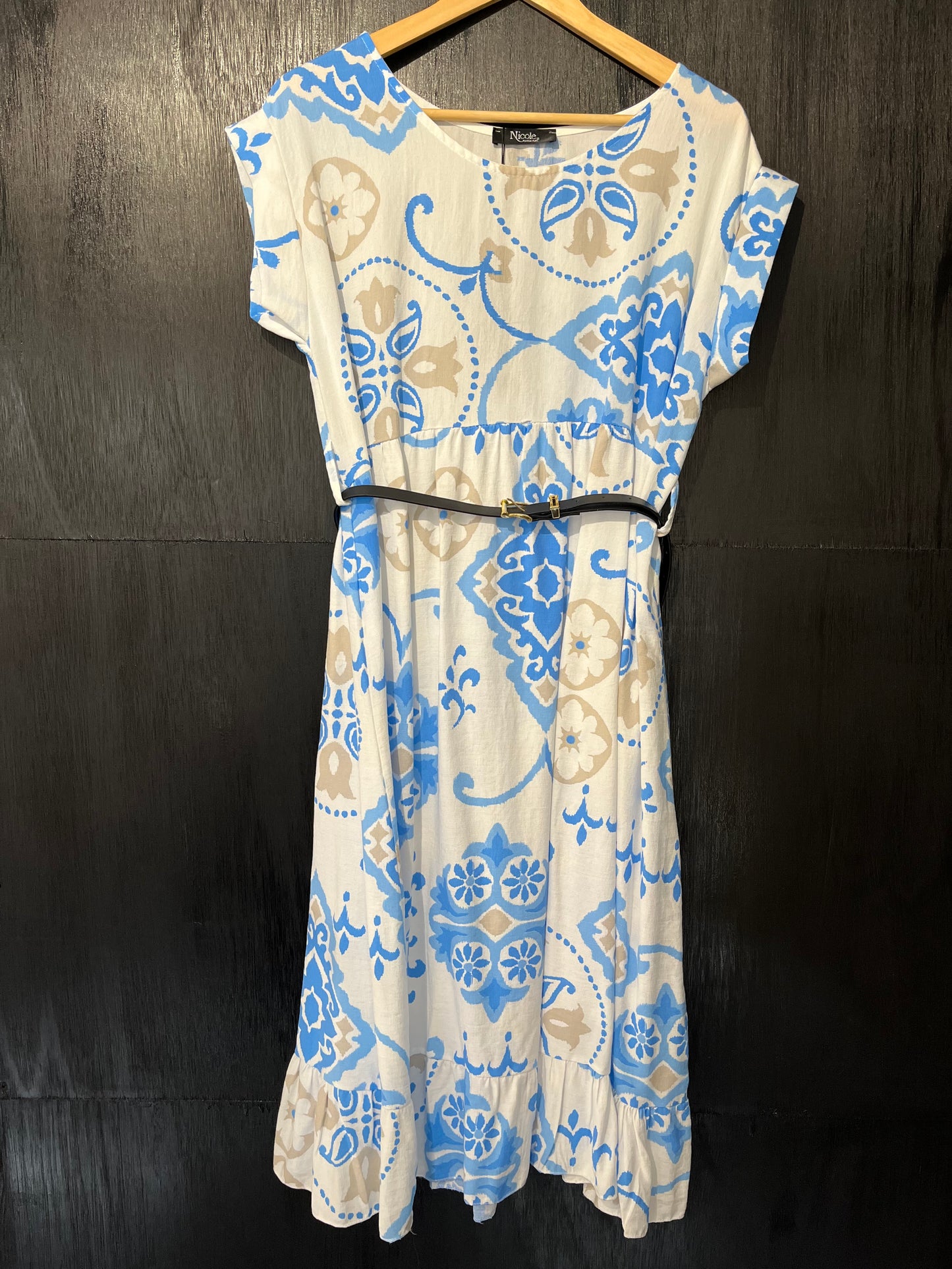 ladies printed viscose belted dress