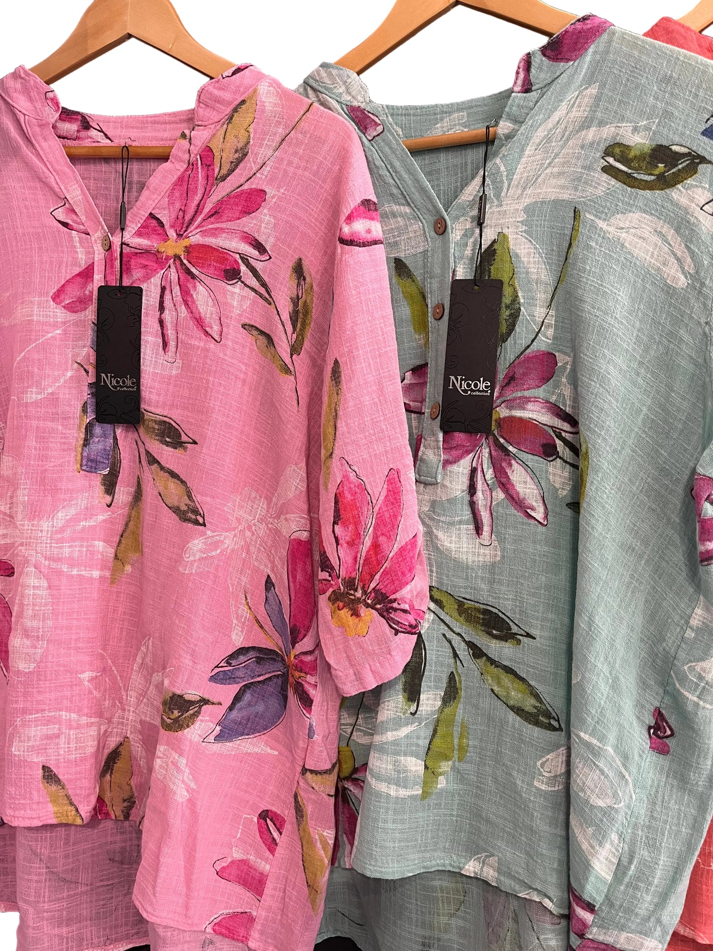 printed cotton button detail tunic top