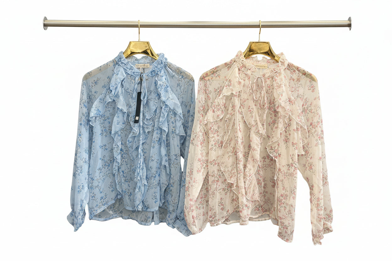 multi ruffle printed chiffon blouse