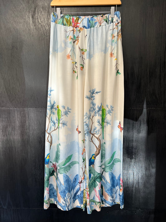 oriental print wide leg trouser