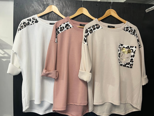 sweat top jumper with animal print edging and foil print