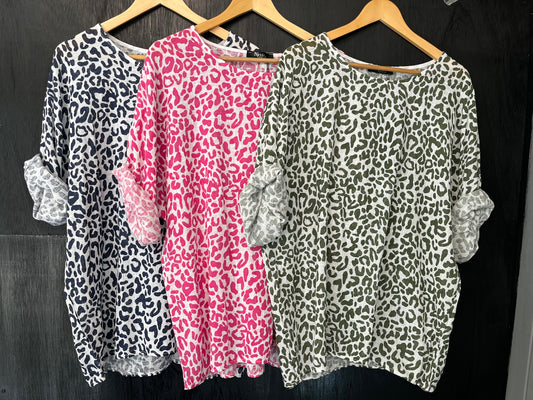 animal printed roll slv top