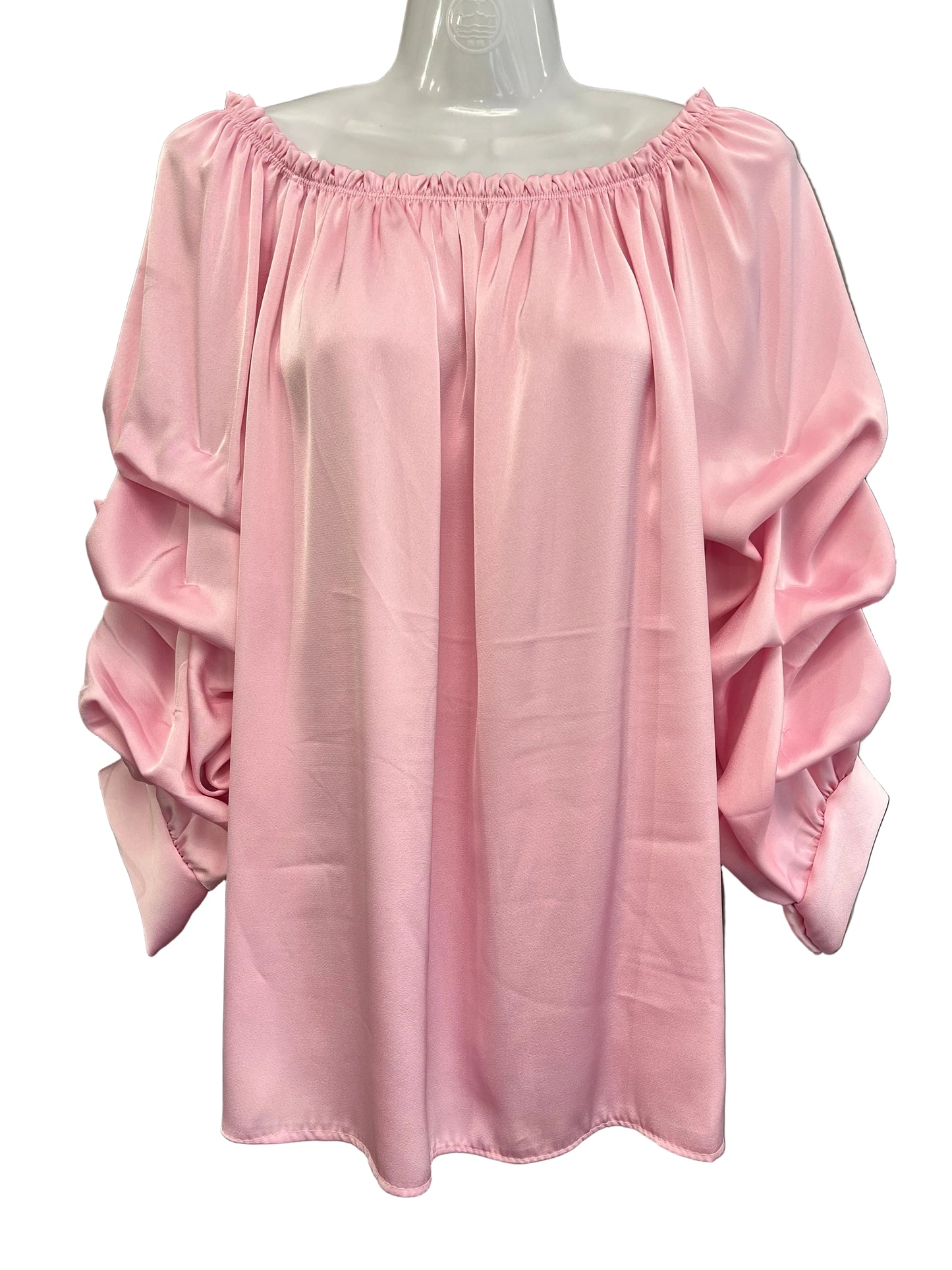 satin gypsy style top with ruched sleeves